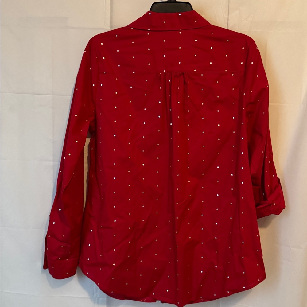 NWT Kim Rogers Small button-down shirt with metallic silver dots Cuff Sleeves - Picture 11 of 11